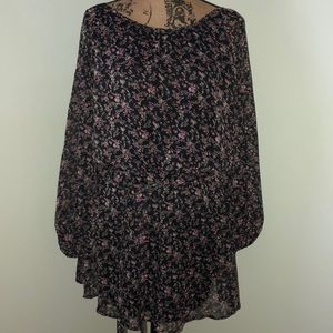 Black Floral long sleeve mini dress